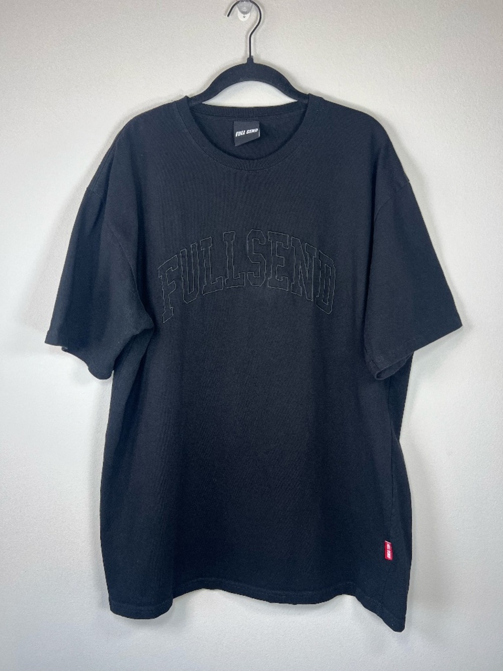 Full Send T-Shirt Black Nelkboys Embroider Spell Out Heavyweight Short Sleeve XL